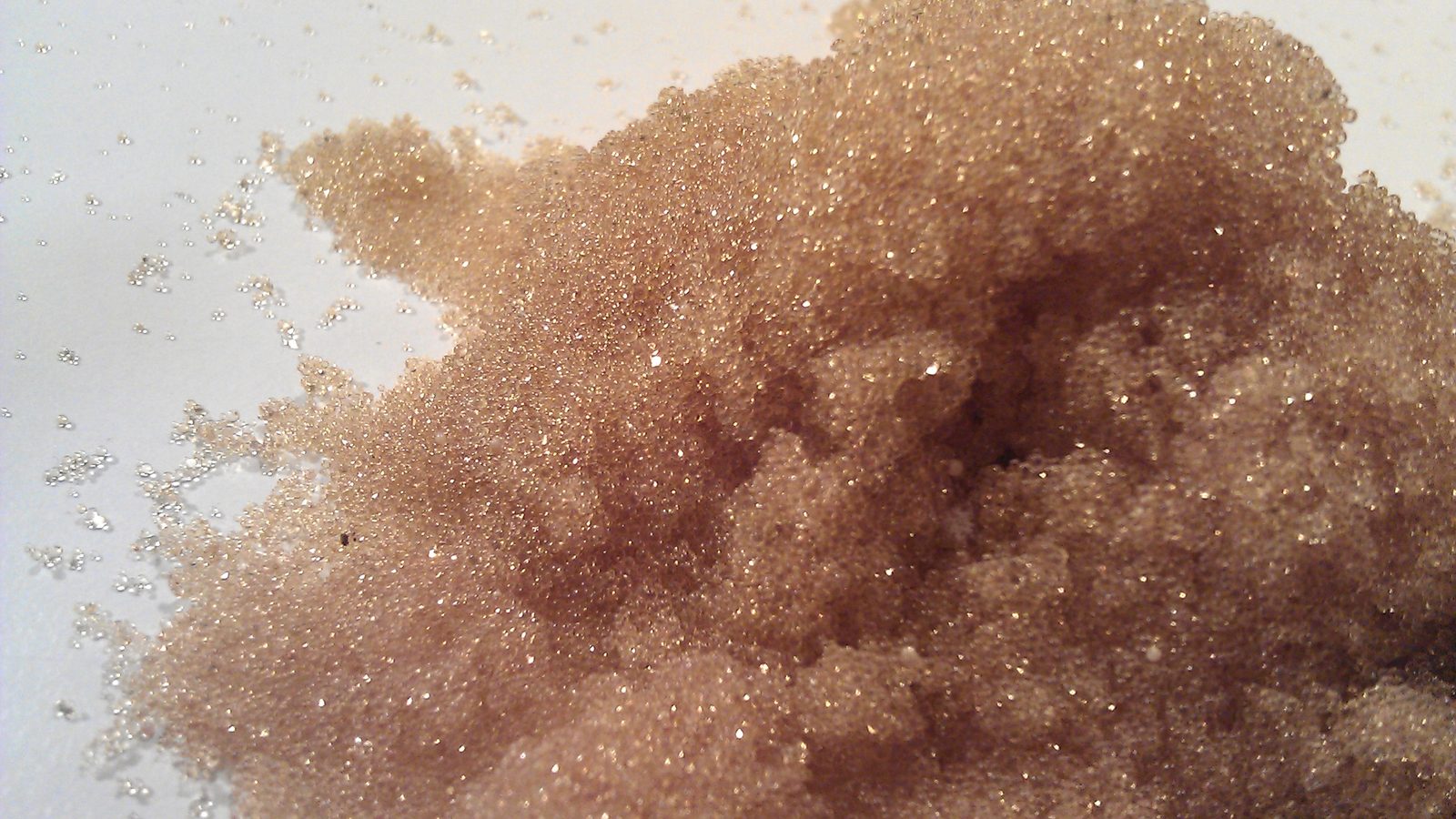 Beads of ion exchange resin, the media inside a water softener tank